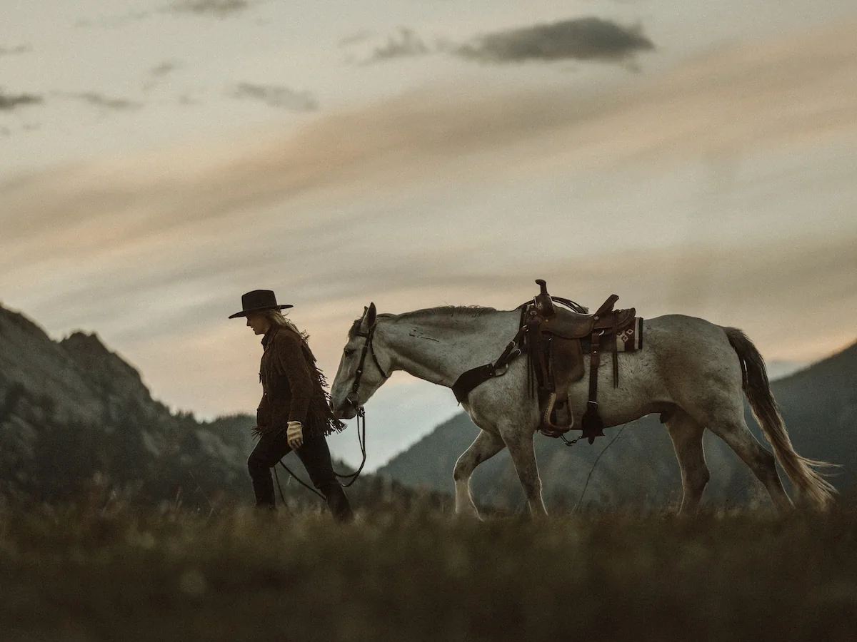 Rider walking with horse